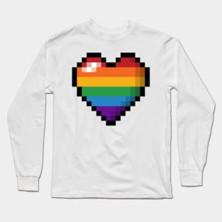Large Pixel Heart Design in LGBTQ Rainbow Pride Flag Colors Long Sleeve T-Shirt